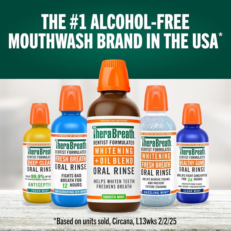 TheraBreath Whitening Oral Rinse - Alcohol-Free Mouthwash for Whiter Teeth & Fresh Breath | Smooth Mint, 16 Fl Oz