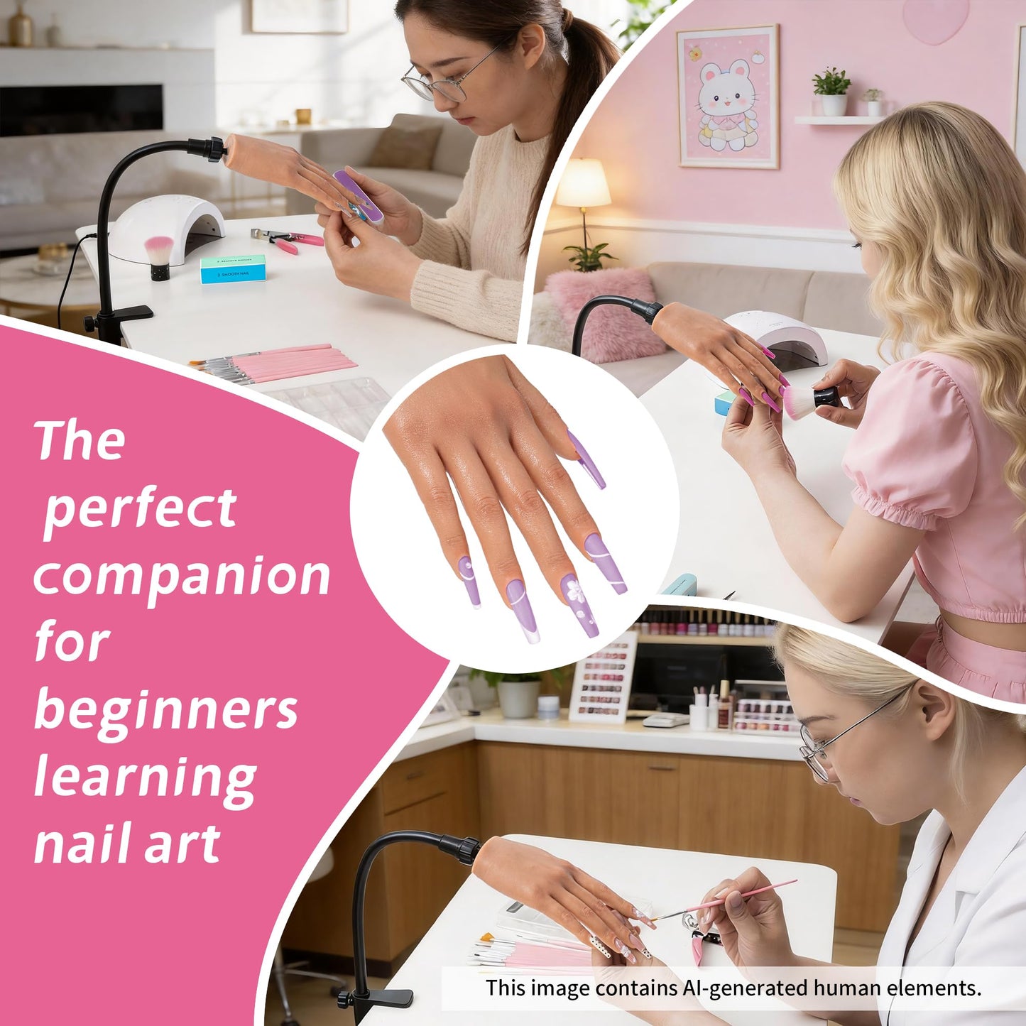 Veikmv Realistic Silicone Practice Hand for Acrylic Nails, Flex Fingers