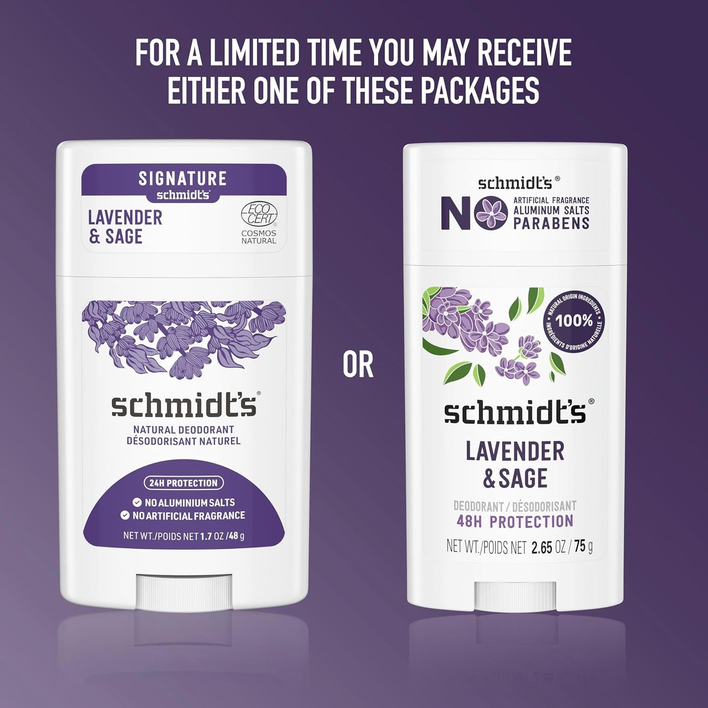 Schmidt's Aluminum-Free Vegan Deodorant - Lavender & Sage | 24-Hour Odor Protection, Natural Ingredients, 2.65 oz