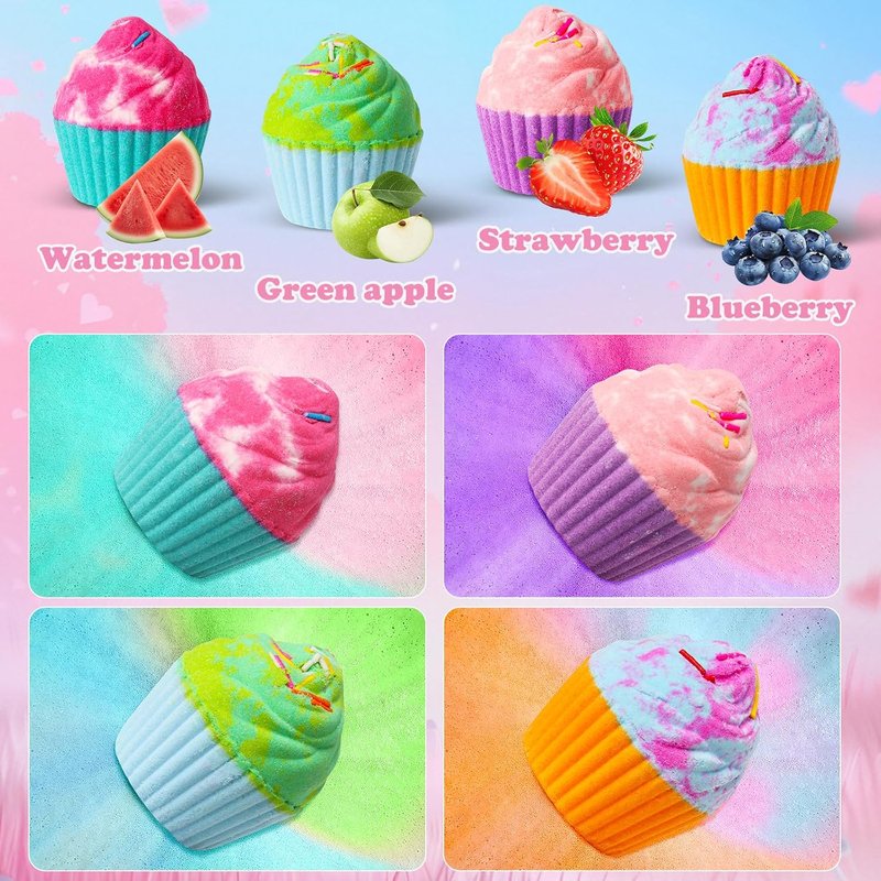 Bath Bombs for Kids - Surprise Jewelry Inside | 8 Cupcake Fizzy Spa Balls for Girls, Teens & Birthday Gifts