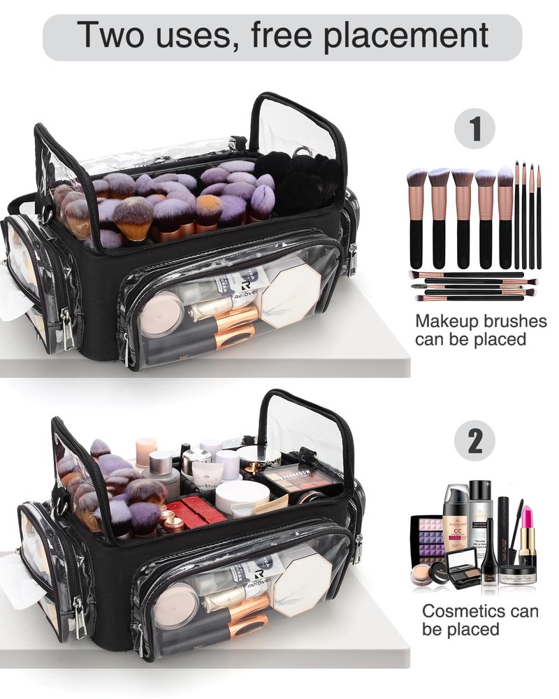 Makeup Brush Case, Extra Large Makeup Brush Bag XL Professional Makeup Artist Must Haves Travel Case with Stand Up Brush Slots Cosmetic Organizer Bag, Full Open Easy to Access, with Adjustable Strap