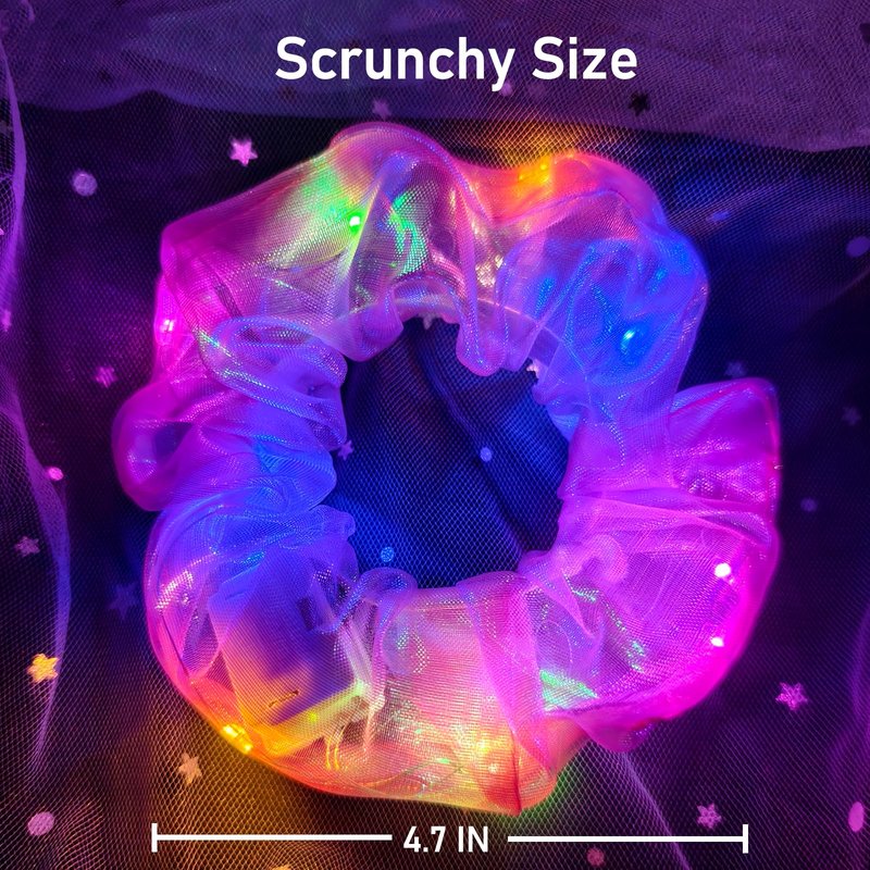 40 PCS Light up Scrunchies, 3 Glow Mode, Hair Accessories for Women, Glow in the Dark Party Supply for Festival Rave Slumber Party