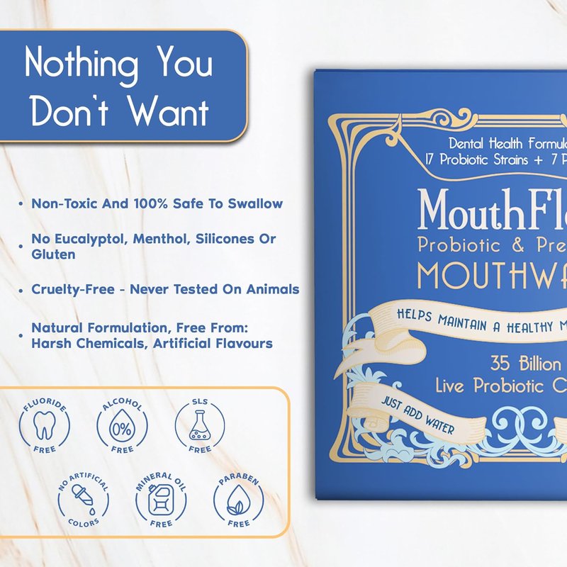 Probiotic & Prebiotic Mouthwash for Adults - Dry Mouth & Oral Thrush Relief | 30 Pack