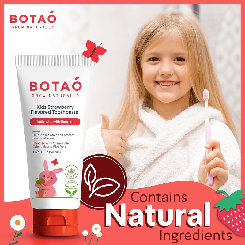 Kids Toothpaste - Natural Strawberry Anticavity Fluoride Formula | EWG Verified, Vegan, SLS Free, Safe to Swallow (3-Pack)