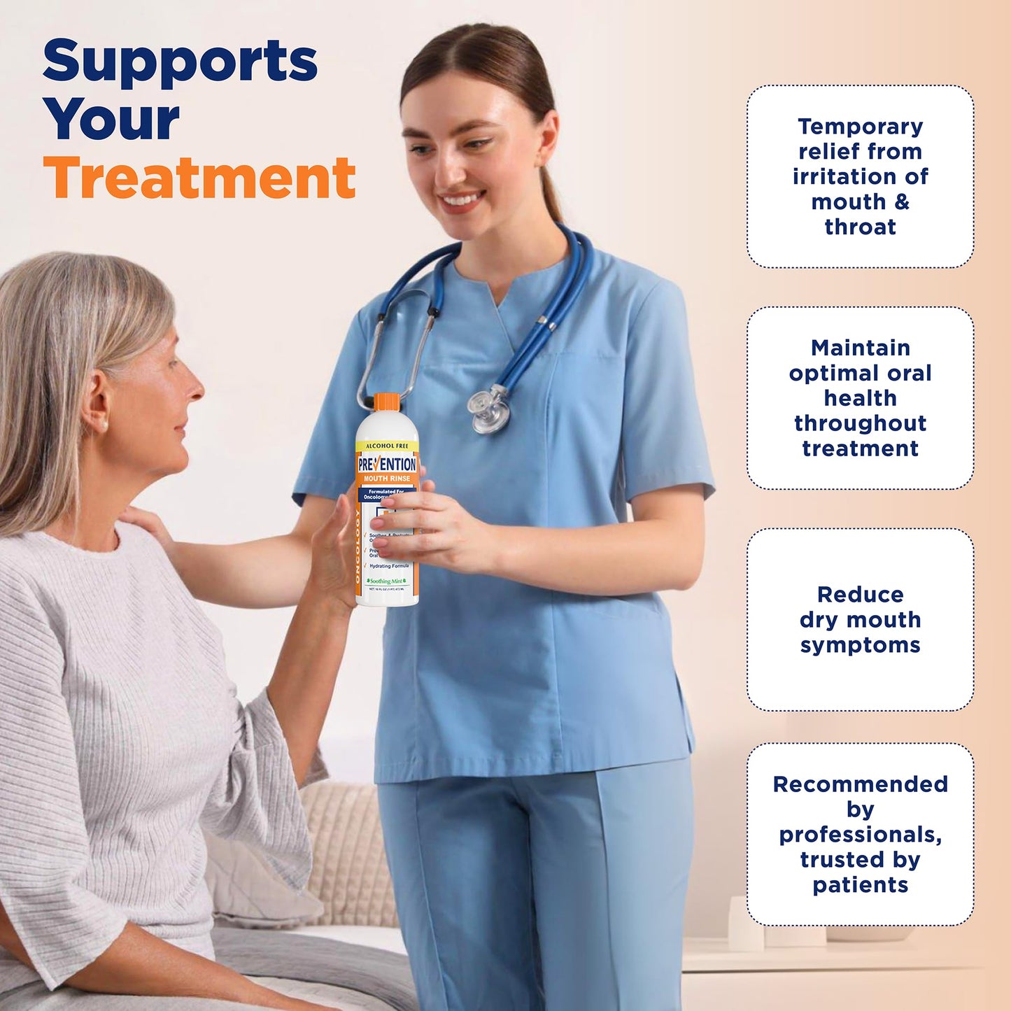 Prevention Oncology Alcohol Free Mouthwash, Soothing, Gentle, & Moisturizing, Mouthsore and Dry Mouth Mouthwash Specially Formulated for Patients Undergoing Oncology Treatment - 2-Pack