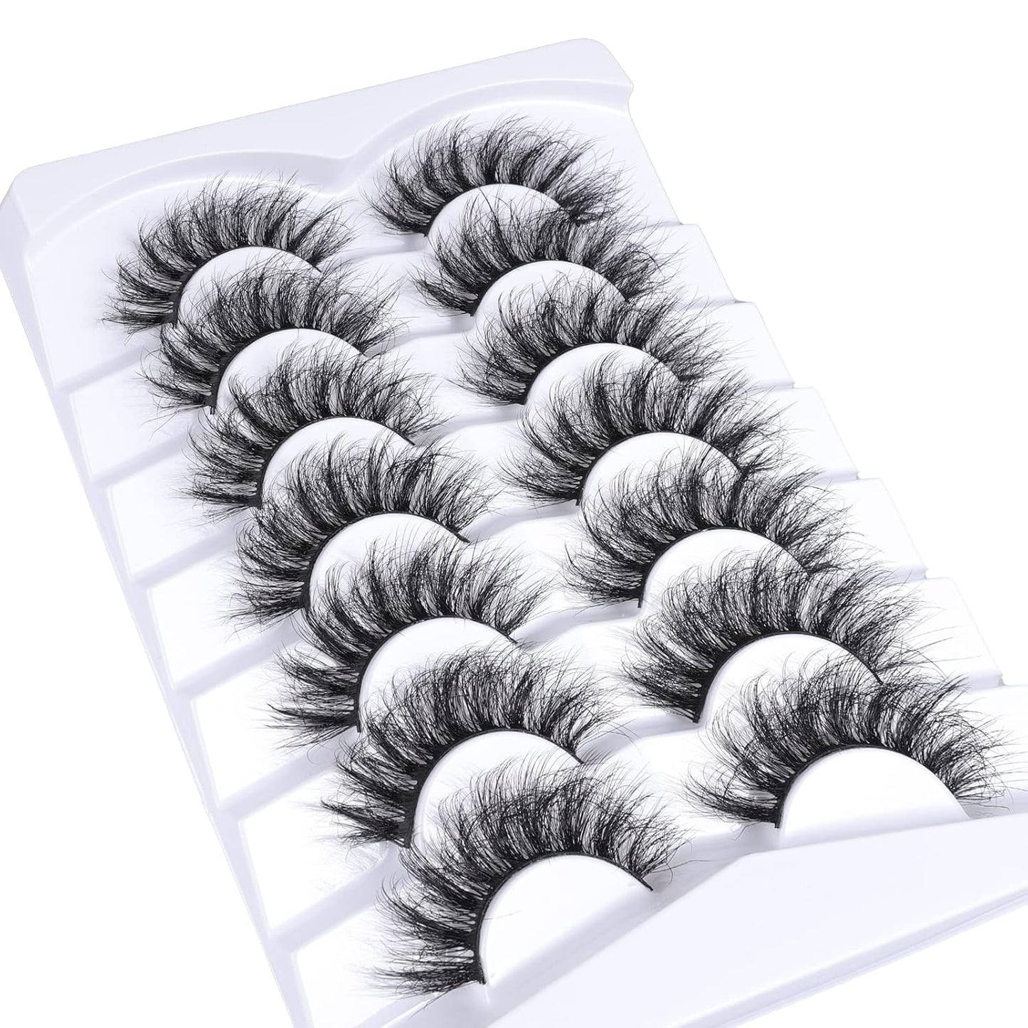 Lashes Eyelashes 8D Fluffy False Eyelashes Wispy Faux Mink Lashes Light Weight Fake Eyelashes Cat Eye Lashes 7 Pairs Pack, Black