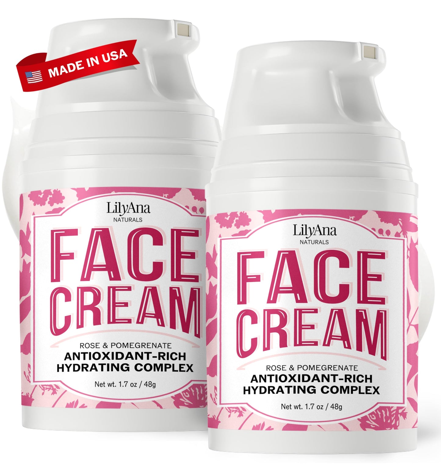 LilyAna Naturals Face and Neck Moisturizer for Women and Men - Moisturizer Face and Neck Cream for Dry Skin and Dark Spots - Rose and Pomegranate Extracts - 1.7oz (Pack of 2)