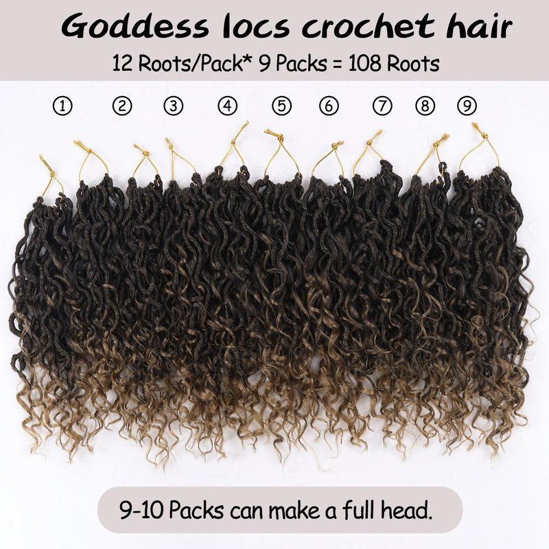 Vemet Goddess Locs Crochet Hair,10 Inch 9 Packs Synthetic Faux Locs Crochet Hair for Black Women,River Locs Hair Extensions Boho Style Pre looped Faux Locs with Curly Ends