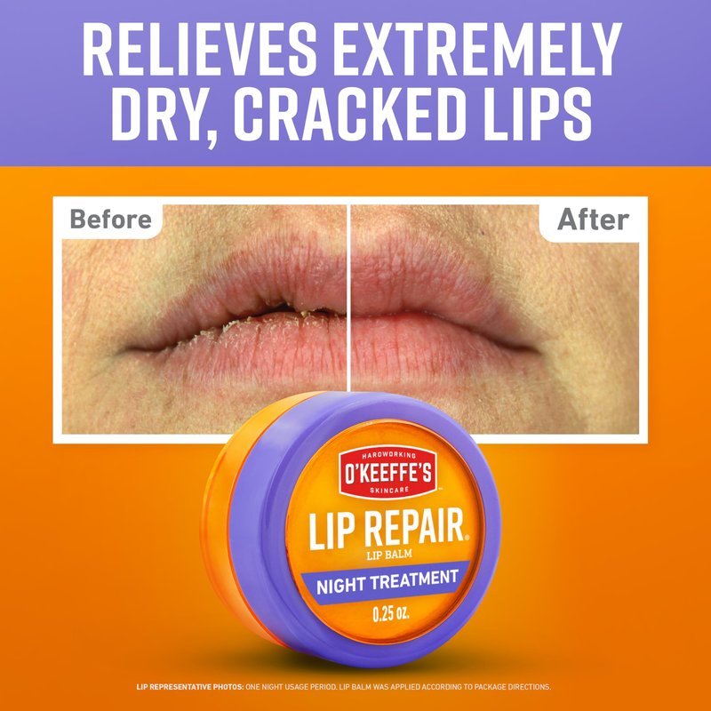 O'Keeffe's Lip Repair Night Treatment Lip Balm for Dry, Cracked Lips - 0.25 Ounce Jar (1 Pack) - Moisturizer Extremely Cracked, Dry Lips