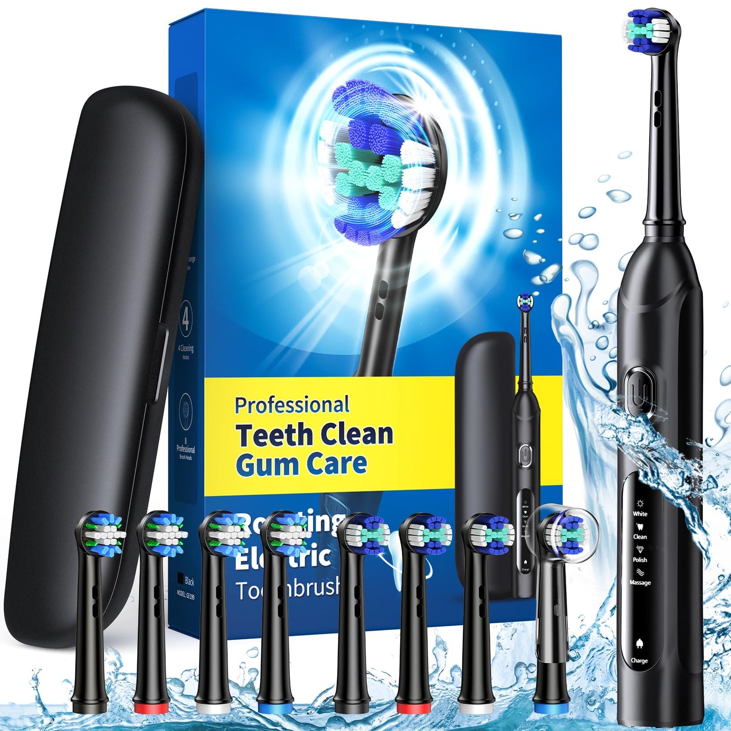 TEETHEORY Rotating Electric Toothbrush for Adults with 8 Brush Heads (2 Types), 4 Modes Deep Clean Electric Toothbrush with Rechargeable Power and 2 Min Smart Timer Grayish