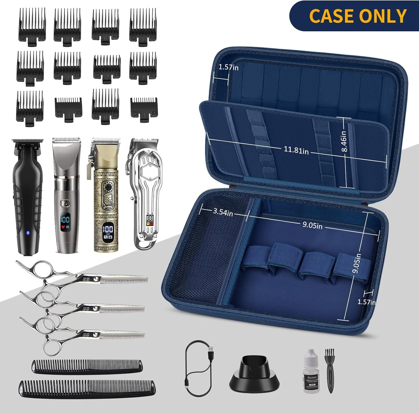 Hard Travel Case for Hair Clippers - Barber Supplies Organizer Bag | Trimmer Storage Holder for Wahl & Andis - Blue