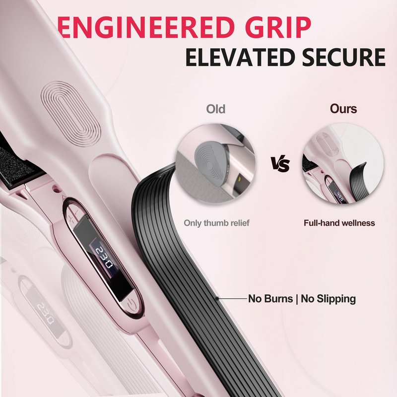 HeirPro Ceramic Flat Iron Hair Straightener with 3D Floating Plate,Hair Iron Straightener with 15 Temps for Thick Hair | Ergonomic Silicone Handle | LCD Display | Dual Voltage (Light Pink)