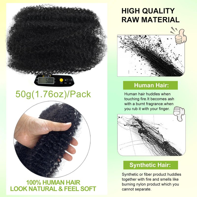 16 Inch Afro Kinkys Bulk Human Hair Kinky Curly Braiding Hair for Mini Twist 50g/Pack Natural Black 4C Dreadlock Extensions for Permanent Sister Locs/Mini Twists/Braids/Repair Can Dye and Bleach