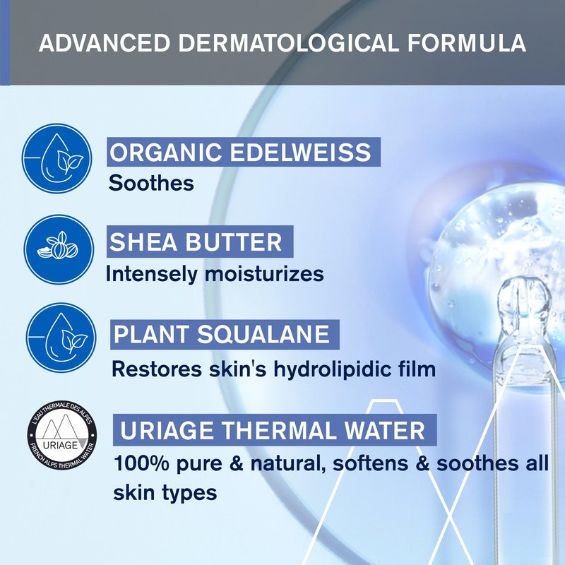 Uriage Baby Daily Moisturizing lotion with Organic Edelweiss + Shea Butter, Nourishes, Moisturizes & Soothes Skin, Non-greasy, Delicately Scented, 97% Igredients of Natural Origin
