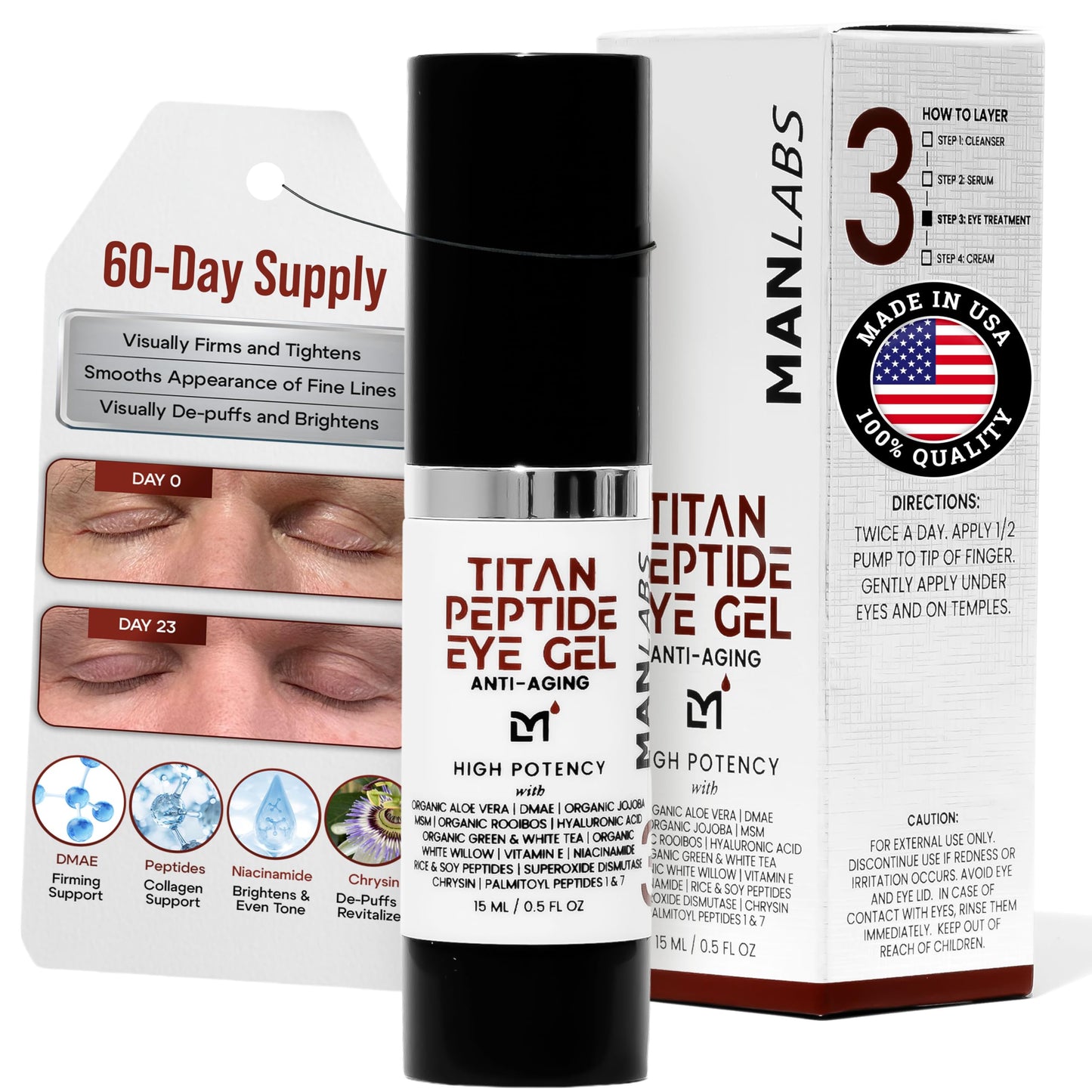 Man Labs Titan Peptide Cooling Eye Serum – Mens Eye Cream – Anti-Aging Bags & Dark Circle – Appearance of Under Eye Bags Treatment for Men, Puffy Eyes Treatment Man –Peptides, HA, DMAE, MSM –Unscented
