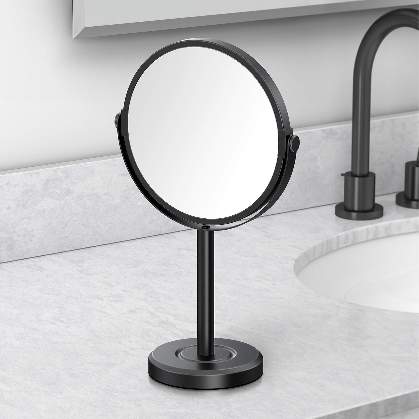 Gatco 1386MX Latitude II Makeup Mirror, Countertop Bathroom Vanity Mirror, 3X Magnification, 360-Degree Swivel, Matte Black
