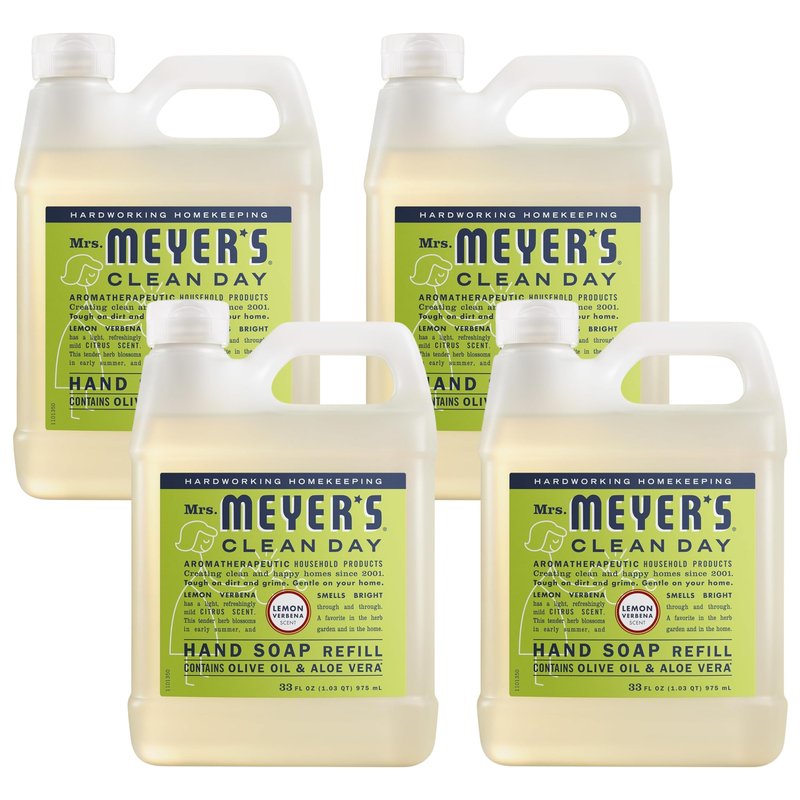 Mrs. MEYER'S CLEAN DAY Liquid Hand Soap Refill Lemon Verbena 33 Fl Oz (Pack of 4)