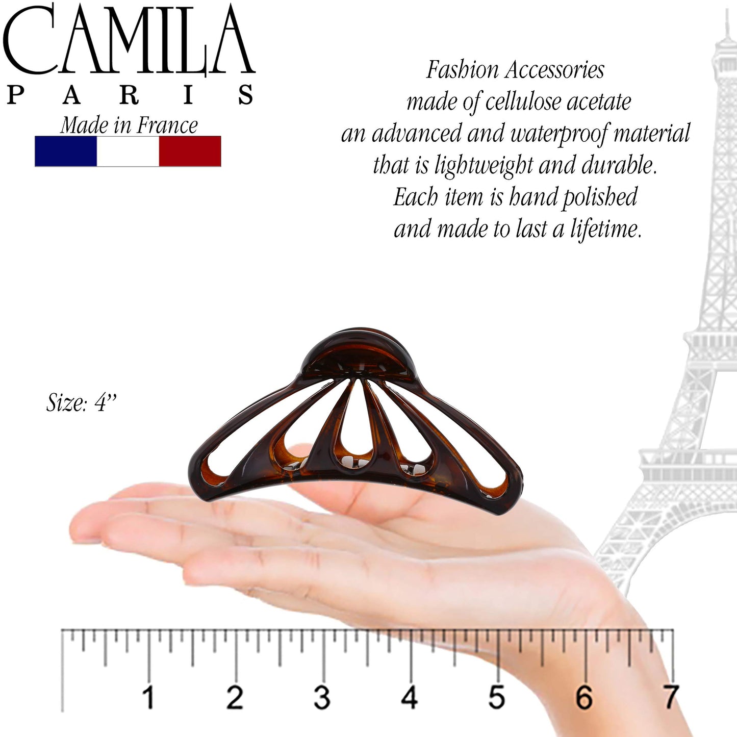 Camila Paris NV109 2PK French Hair Clip, 4 Inch Large Hair Clips for Thick Hair, Girl Big Hair Claw Clips for Long Hair, Jaw Hair Clips for Women Thick Hair Strong No-Slip Grip, Made in France