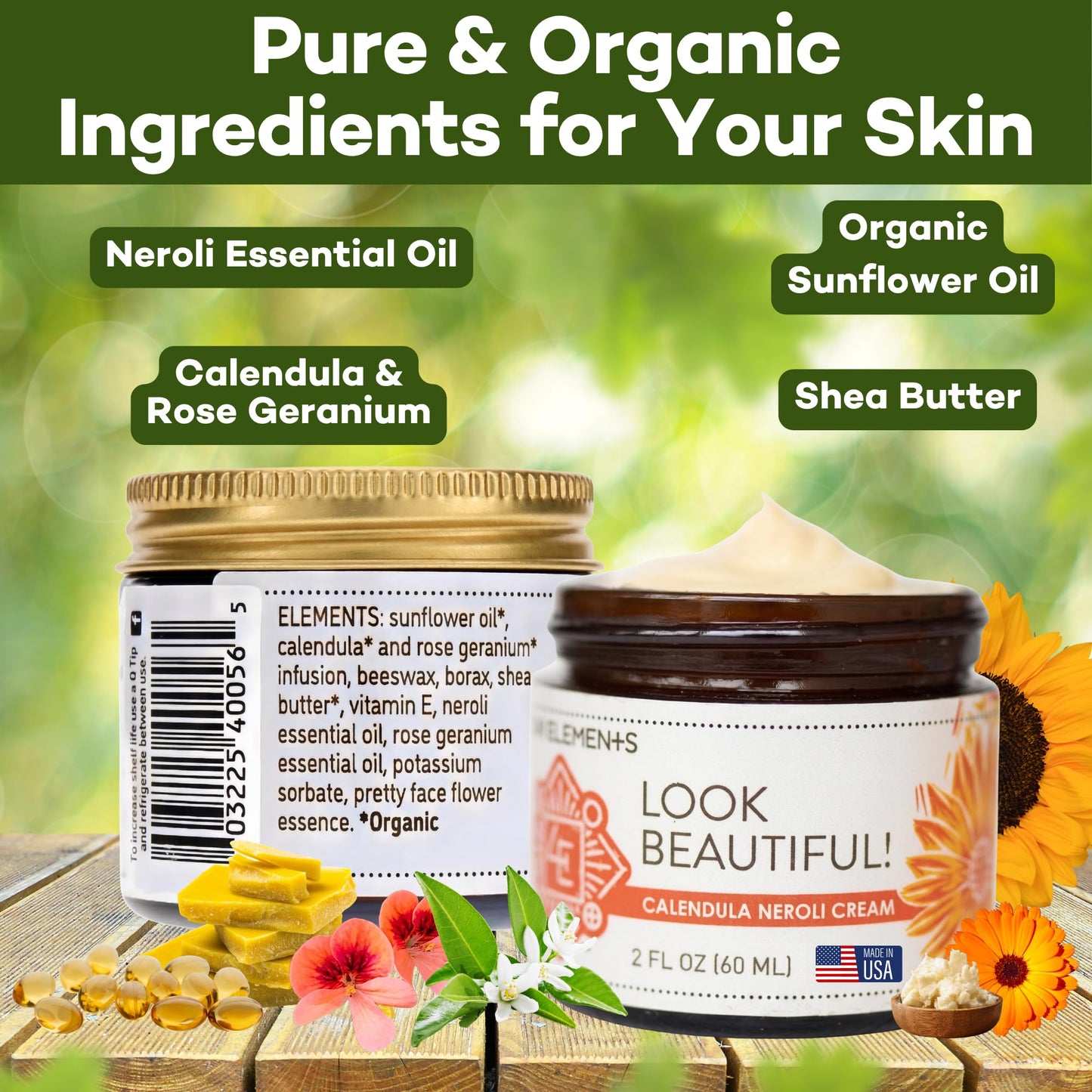 Four Elements 4E Calendula Neroli Cream 2 Oz | Organic Face Moisturizing Cream with Shea Butter & Essential Oils | Hydrating Skin care for Soft, Smooth Skin | Self-Care Gifts for Women