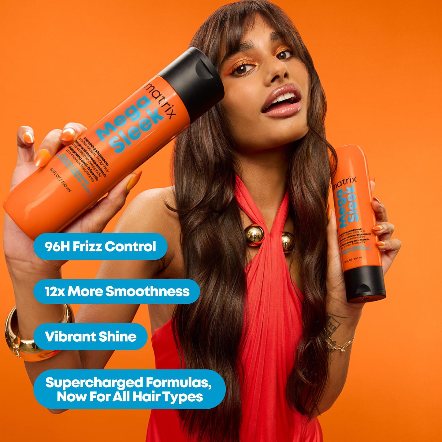 Matrix Mega Sleek Anti-Frizz Conditioner - 96H Anti-Frizz, 12x Smoother Hair, and Lasting Hydration, With Oleic Aicd and Jojoba Oil, For All Hair Types