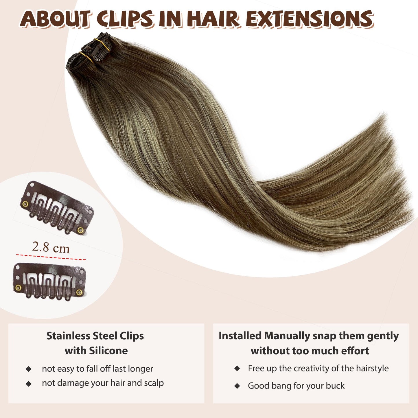 Clip in Hair Extensions, 18 inch Clip in Hair Extensions Real Human Hair, 7PCS Ombre Highlight Ash Blonde Clip in Hair Extensions, 70g Seamless Clip ins Human Hair