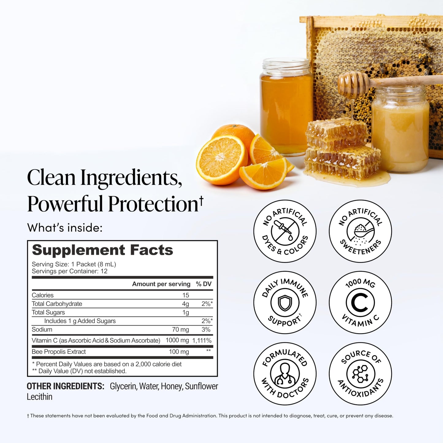 Propolis Liposomal Vitamin C by Beekeeper's Naturals, 1000mg Vitamin C, Propolis & Honey, Supercharged Immune Support & Increased Bioavailibity for Max Absorption, 12 Ct