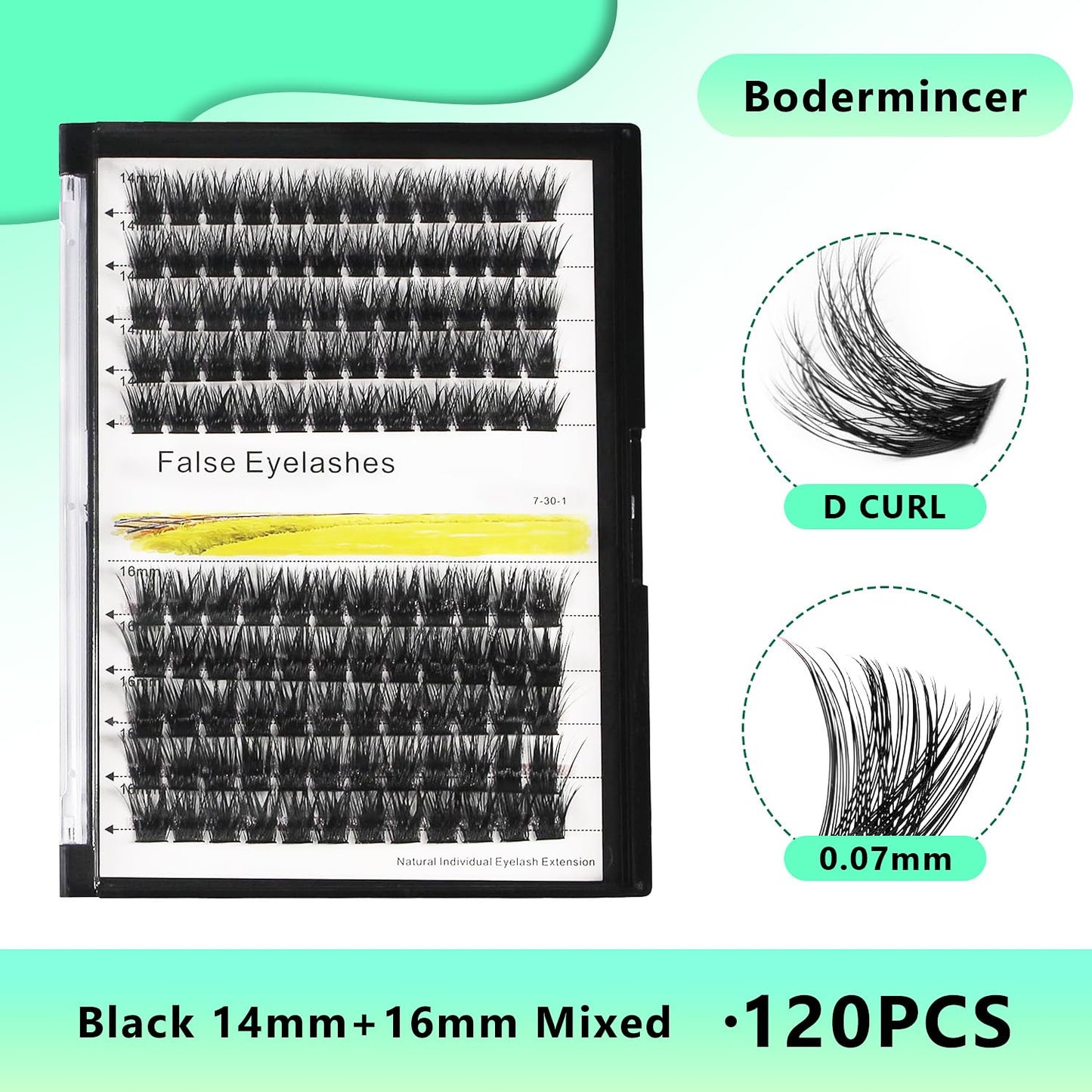 Bodermincer 120 Clusters 10mm+12mm/12mm+14mm/14mm+16mm Mixed Wide Cluster False Eyelash Individual Cluster EyeLashes Grafting Fake False Eyelashes Eyelash Extension (Black 12mm+14mm Mixed)