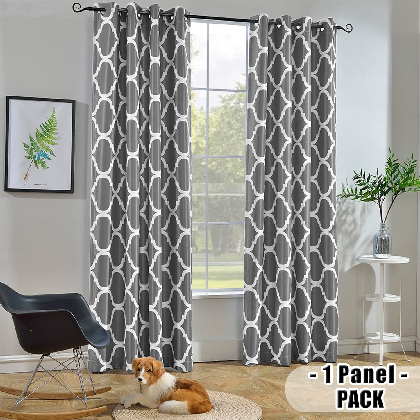 Melodieux Moroccan Fashion Room Darkening Blackout Grommet Top Curtains, 52 by 63 Inch, Grey (1 Panel)