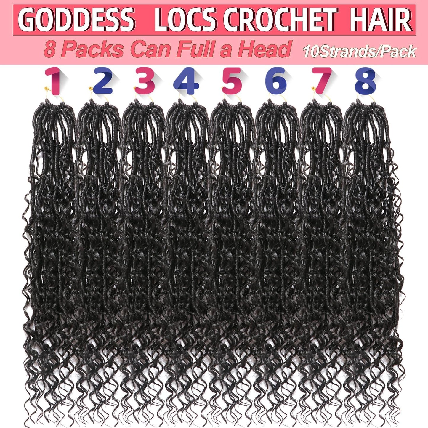 Goddess Locs Crochet Hair-18 Inch 8 Packs Boho Faux Locs Crochet Hair for Black Women Pre Looped Soft Locs with Curly Ends (1B#, 18 Inch(Pack of 8))