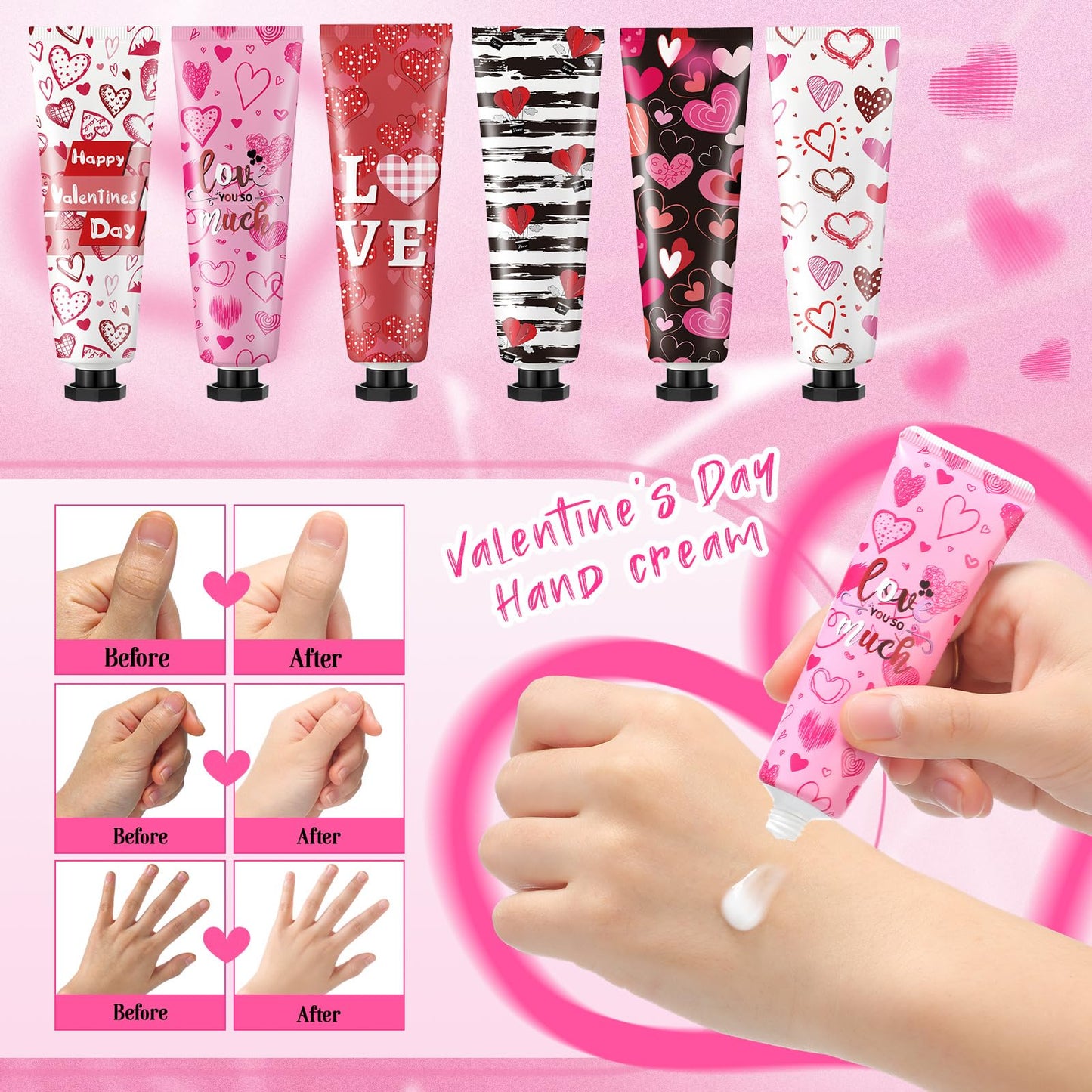 12 Pcs Valentine's Day Hand Cream Gift Bulk Valentine Gift Basket Stuffers Love Heart Moisturizing Galentine's Hand Lotion Bulk Small Dry Cracked Care Cream for Women Friends Seniors Clients, 30 ml