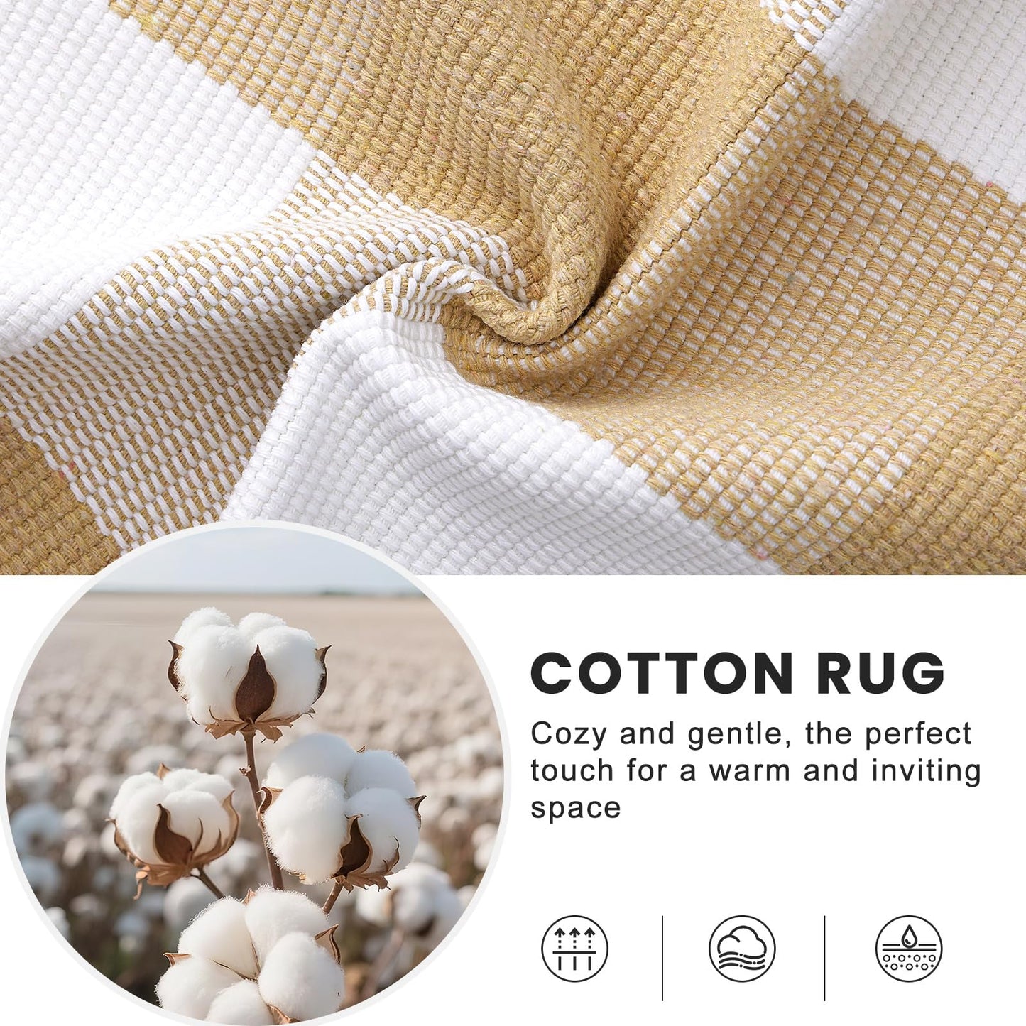 OLANLY Buffalo Plaid Rug 2' x 4'3" – Beige and White Cotton Checkered Doormat, Washable Indoor Outdoor Rug for Layered Front Porch, Kitchen, Entryway Decor