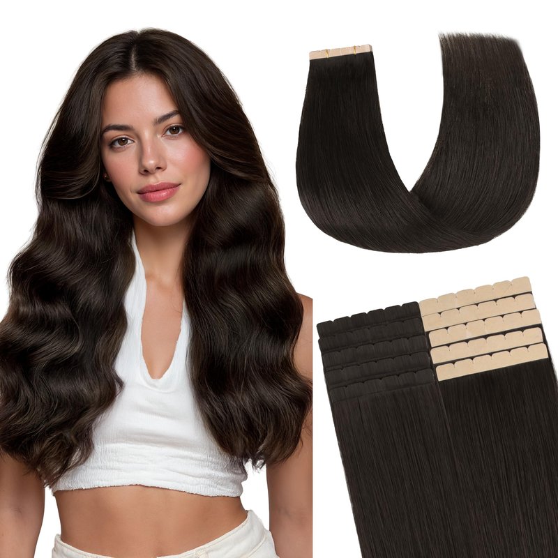 GOO GOO Tape in Hair Extensions, 2 Dark Brown, 16inch 40g 10pcs, Mini Tape Cut to Fit, Skin Weft Seamless Invisible, Remy Human Hair