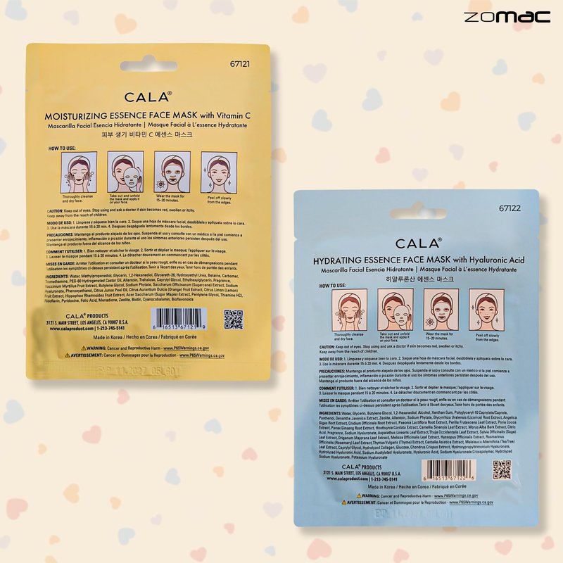 Zomac Face Mask Gift Set -10 Items- Cala Collagen, Cucumber, Aloe Vera, Vitamin C, and Hyaluronic Acid Face Masks, Eye Patches, and Foot Masks. Includes Gift Bag and Custom Shower Cap.