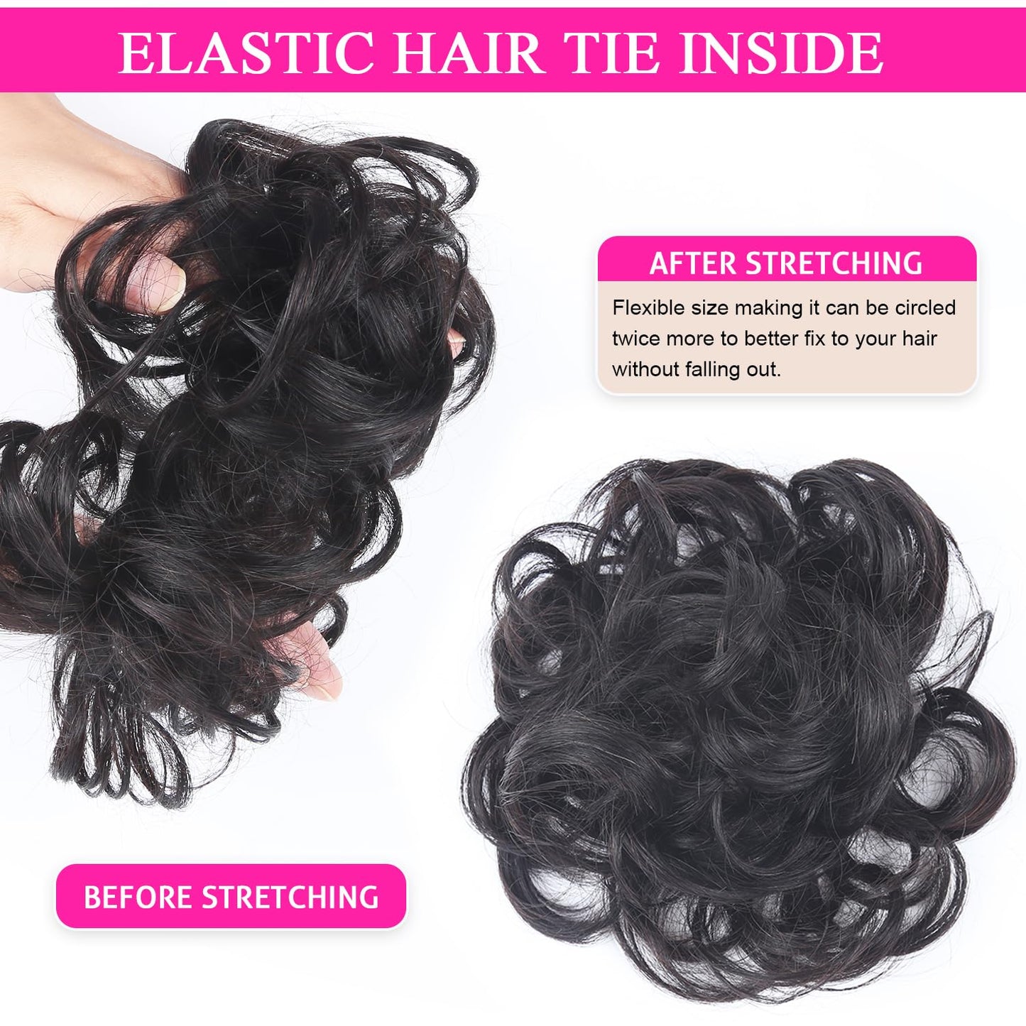 RESACA Messy Bun Hair Piece Human Hair Ponytail Dark Brown Human Hair Extension Accessories Elastic Easy Scrunchie for Girls and Women 2 Count