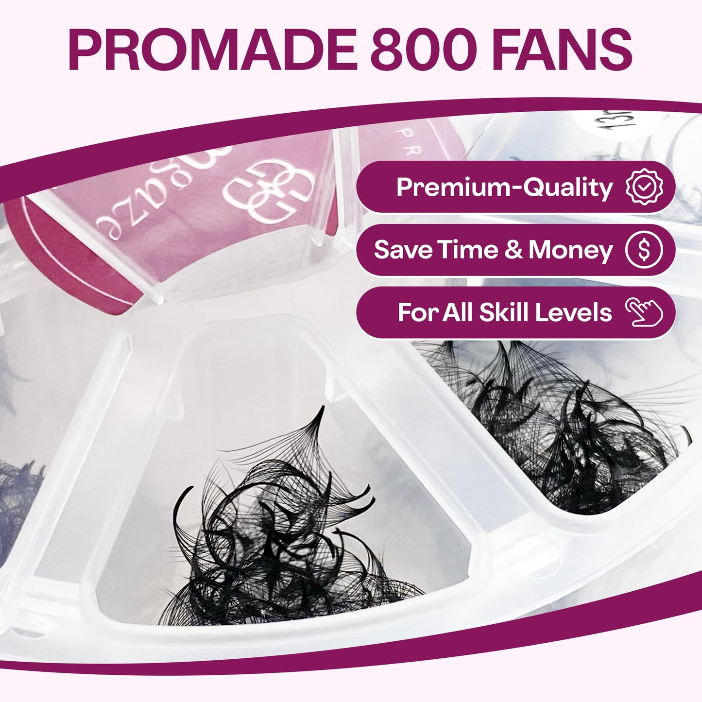 GLAMGAZE 800 Promade Fans 8-15mm Mixed Lengths - 5D to 16D, C CC D Curl, 0.05-0.07mm Thickness - Premade Lash Fans Volume Lash Extensions Loose Premade Fans Eyelash Extensions (12D-0.05-CC 8-15mm)