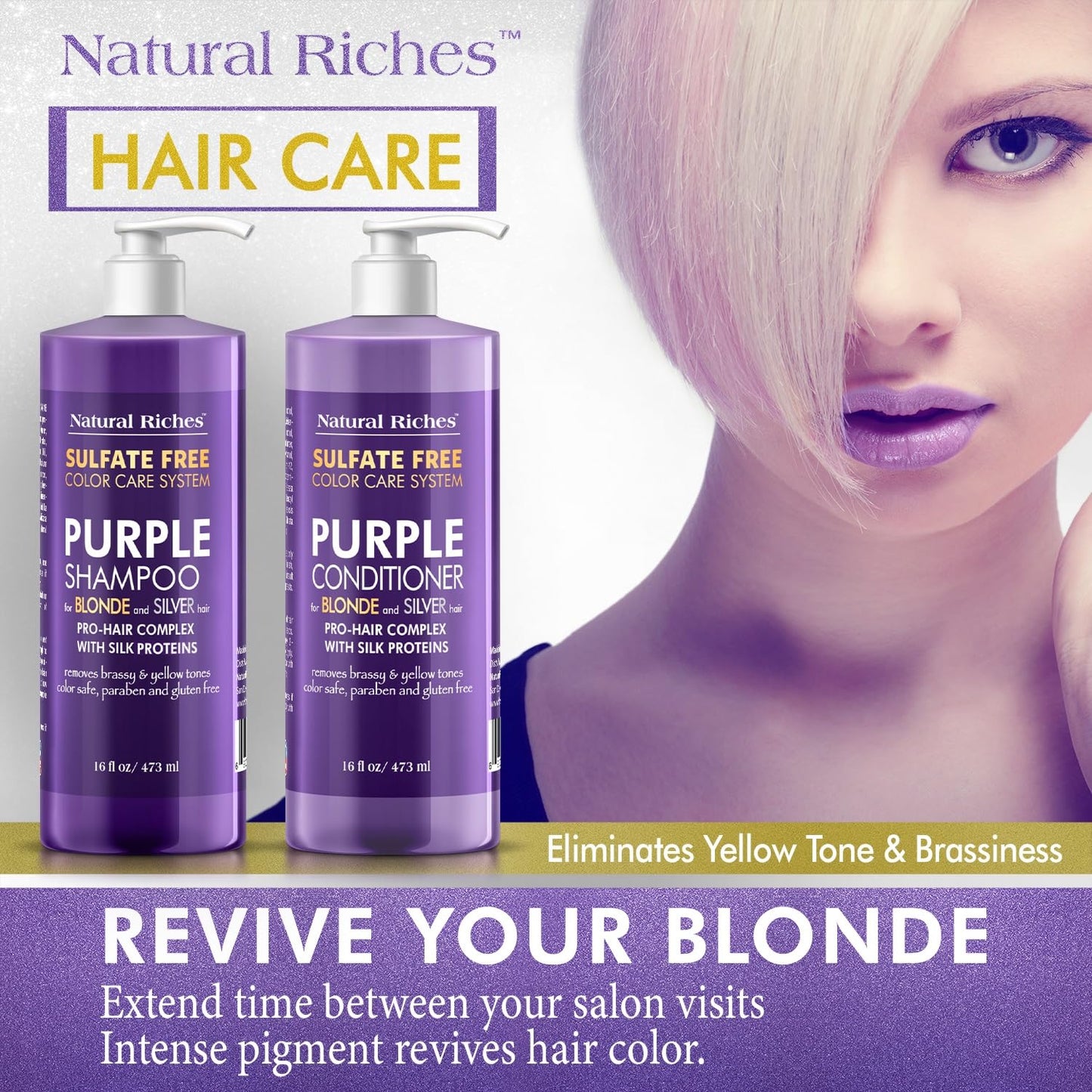 Purple Shampoo and Conditioner Set - Sulfate-Free, Color-Safe Formula for Blonde, Silver & Gray Hair | 16 fl oz Each