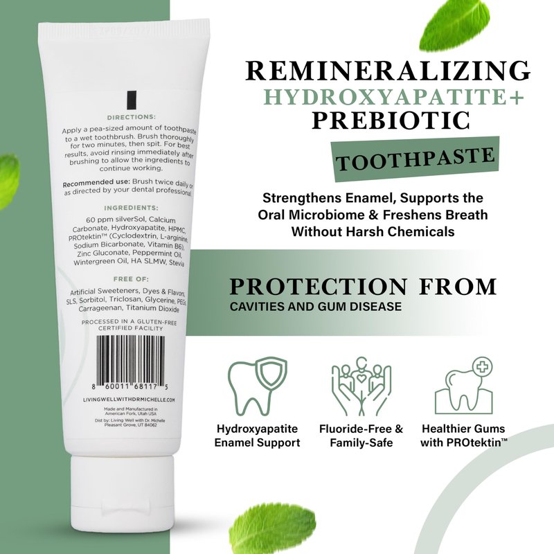 Hydroxyapatite Toothpaste – Fluoride-Free Remineralizing Formula with PROtektin – Supports Enamel Strength, Oral Microbiome & Gum Health – Mint – 4 oz