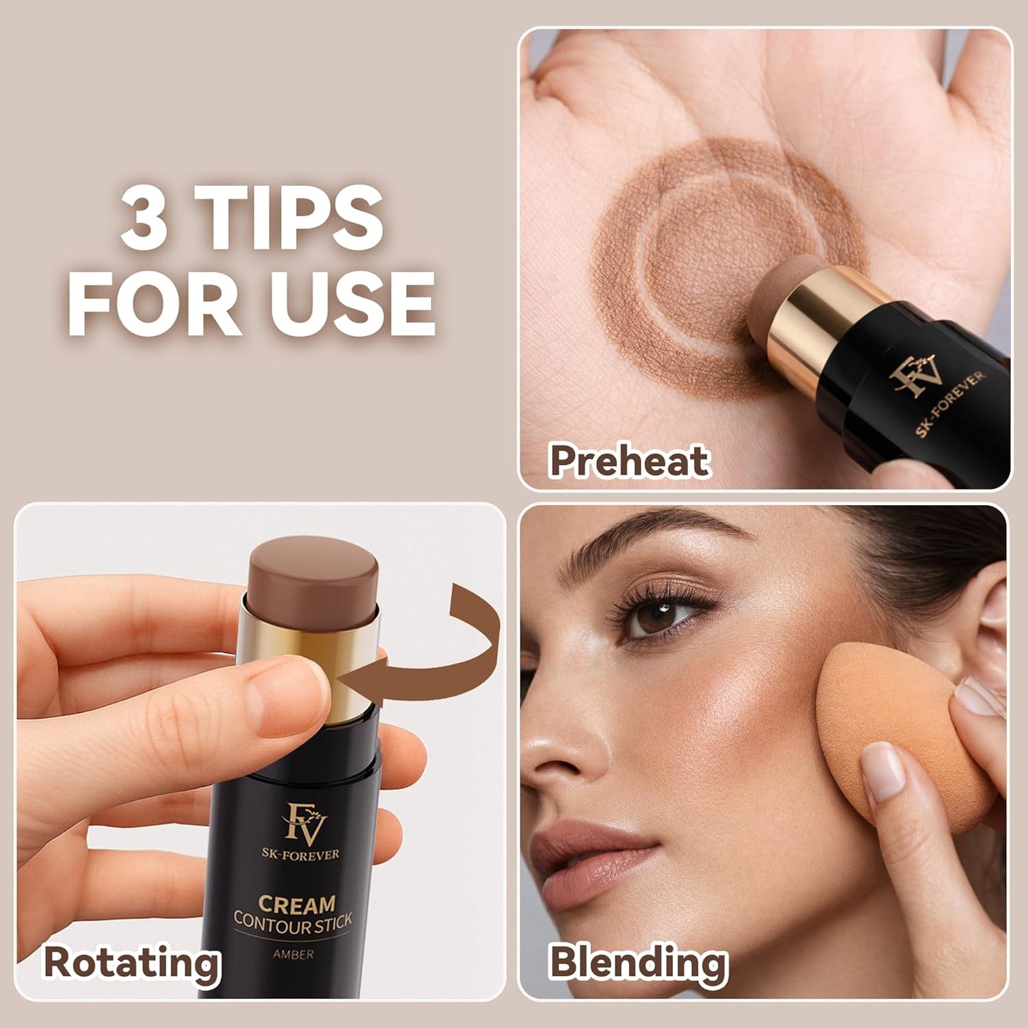 Cool Toned Contour Stick - Creamy Blendable Formula for Natural Face Sculpting | Fair/Light Skin, 01 Amber