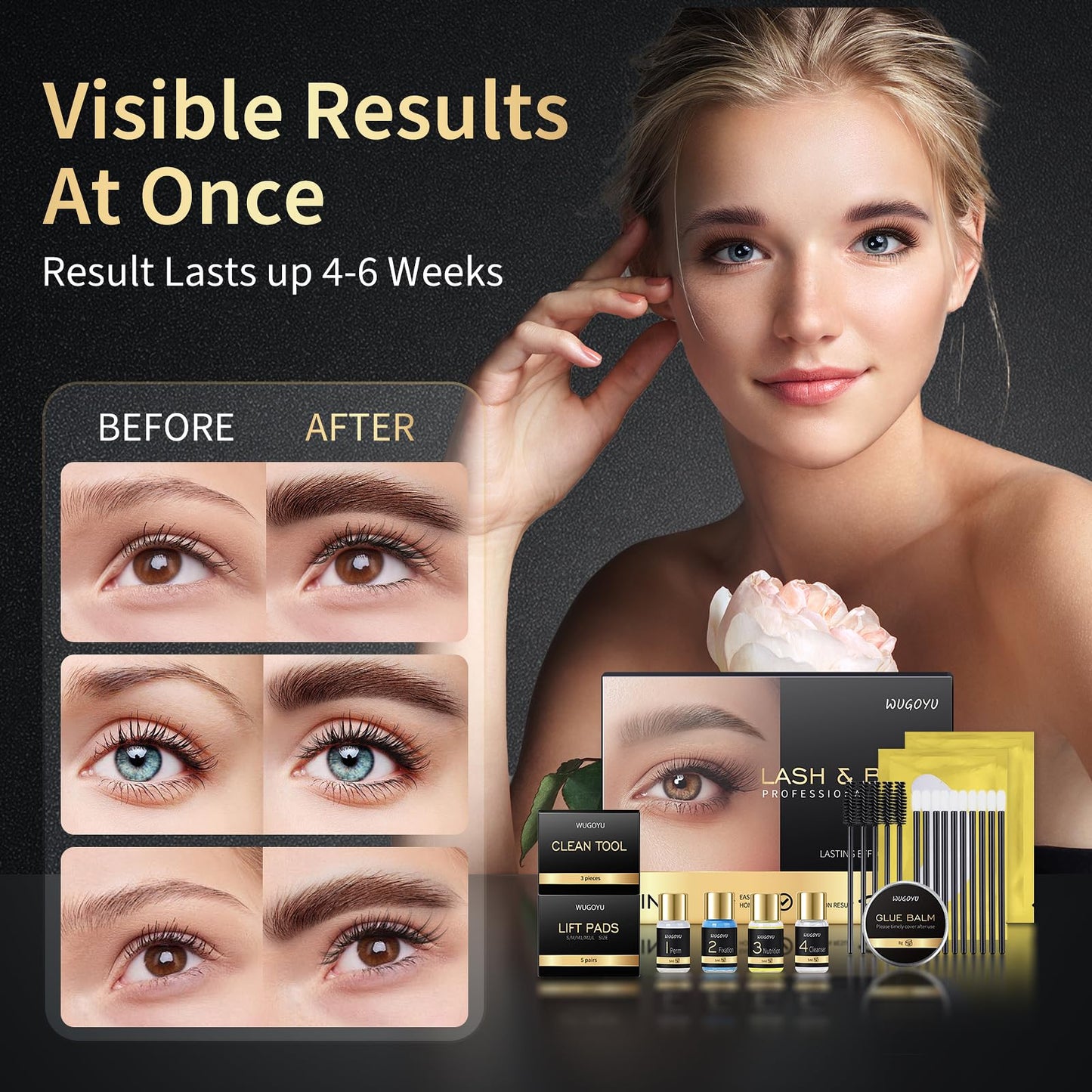 Lash Lift Kit - Brow Lamination Kit, Eyebrow Lamination Kit, Professional Eyelash & Brow 2 IN 1 Perm Kit, Eyebrow lift Kit, Fuller & Thicker Brows Suitable for Salon & Home Use, Lasts For 4-6 Weeks