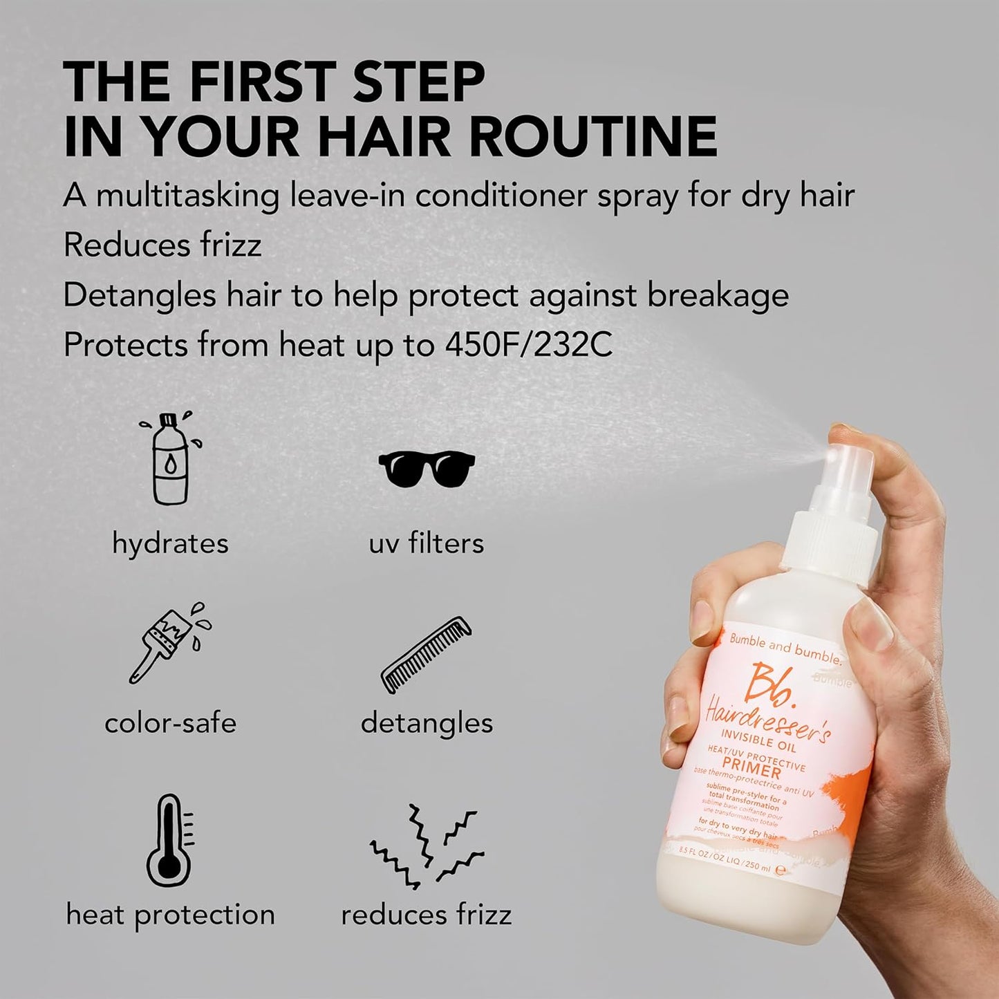 Bumble and bumble. Hairdresser's Invisible Oil Leave-In Conditioner - Heat & UV Protection | Hydrating, Anti-Frizz for All Hair Types | Argan & Coconut Oil Infused