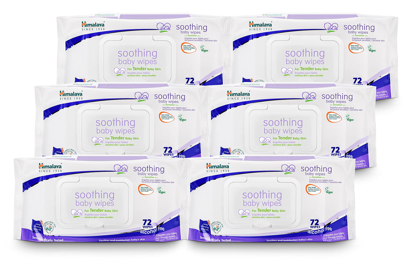Himalaya Soothing Baby Calming Wipes for Soft, Clean, and Sensitive Skin, 72 wipes, 6 pack (432 Count)