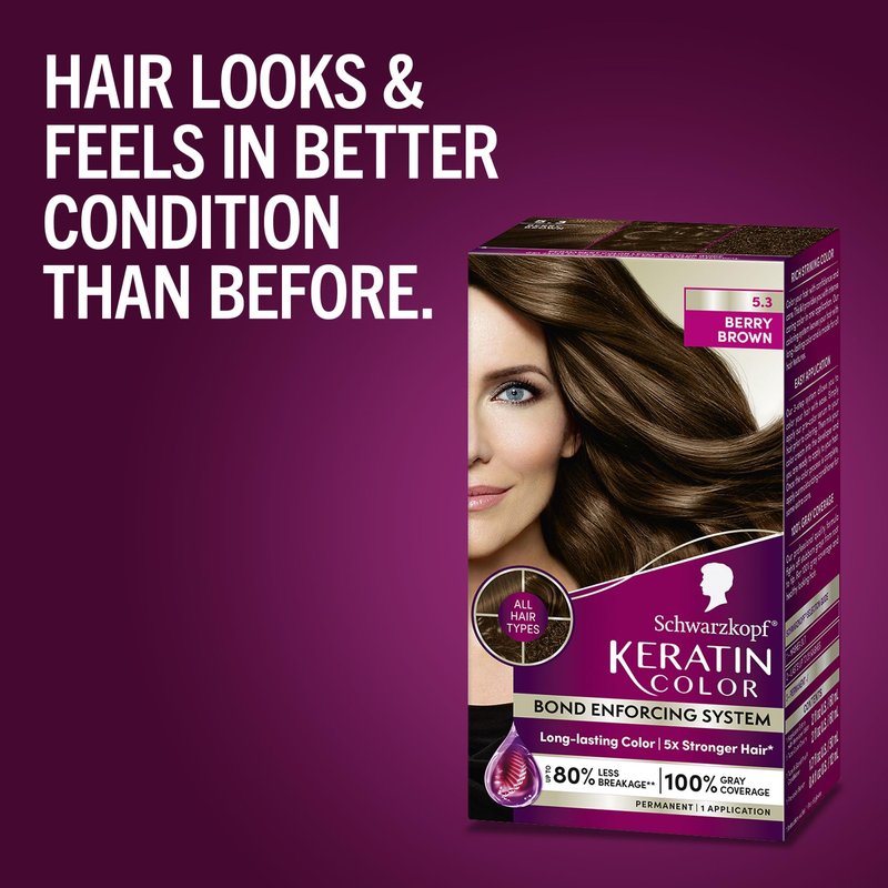 Schwarzkopf Keratin Permanent Hair Dye Cream, 5.3 Berry Brown, Professional Quality Color for Up to 100% Gray Coverage, Bond Enforcing System