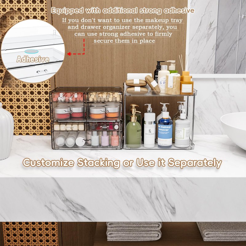 3 Pack Bathroom Organizers and Storage Countertop With 7 Drawers,Stackable Vanity Drawer Organizer for Makeup,18.9" Tall Large Capacity Skincare Organizer and Exquisite Makeup Organizer,Black
