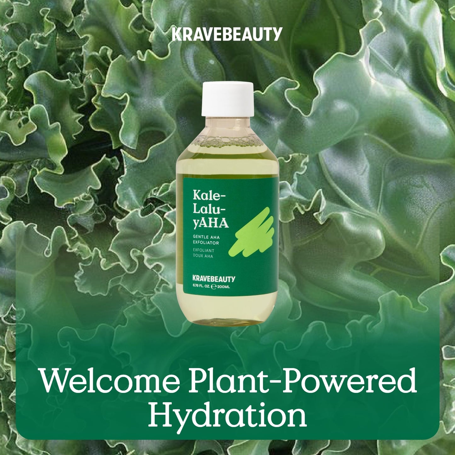 KraveBeauty Kale-Lalu-yAHA Exfoliating Toner, Smooths Texture, Evens Skin Tone, and Unclogs Pores, Gentle AHA Liquid Exfoliant with Glycolic Acid & Kale Extract, Fragrance Free, 200 mL