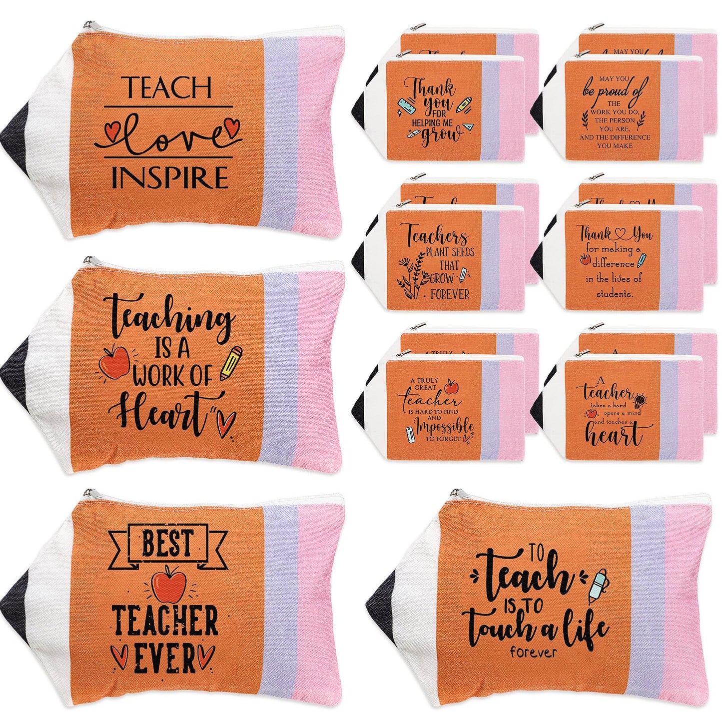 Cholemy 20 Pack Teacher Appreciation Gifts, 10 x 6 Inch Pencil Pouches with Zipper Canvas Cosmetic Pouch Travel Makeup Bag for Valentines Teacher Gift