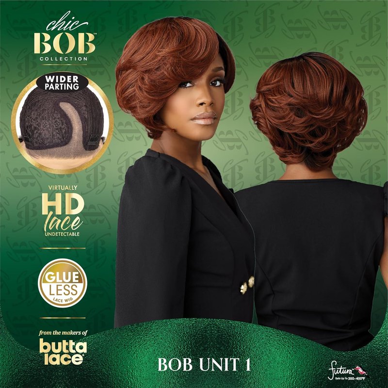 Chicbob Lace Front Wig - Face Framing Glueless Bob Unit with 5-Inch Deep Part | Synthetic Pre-Plucked Hairline