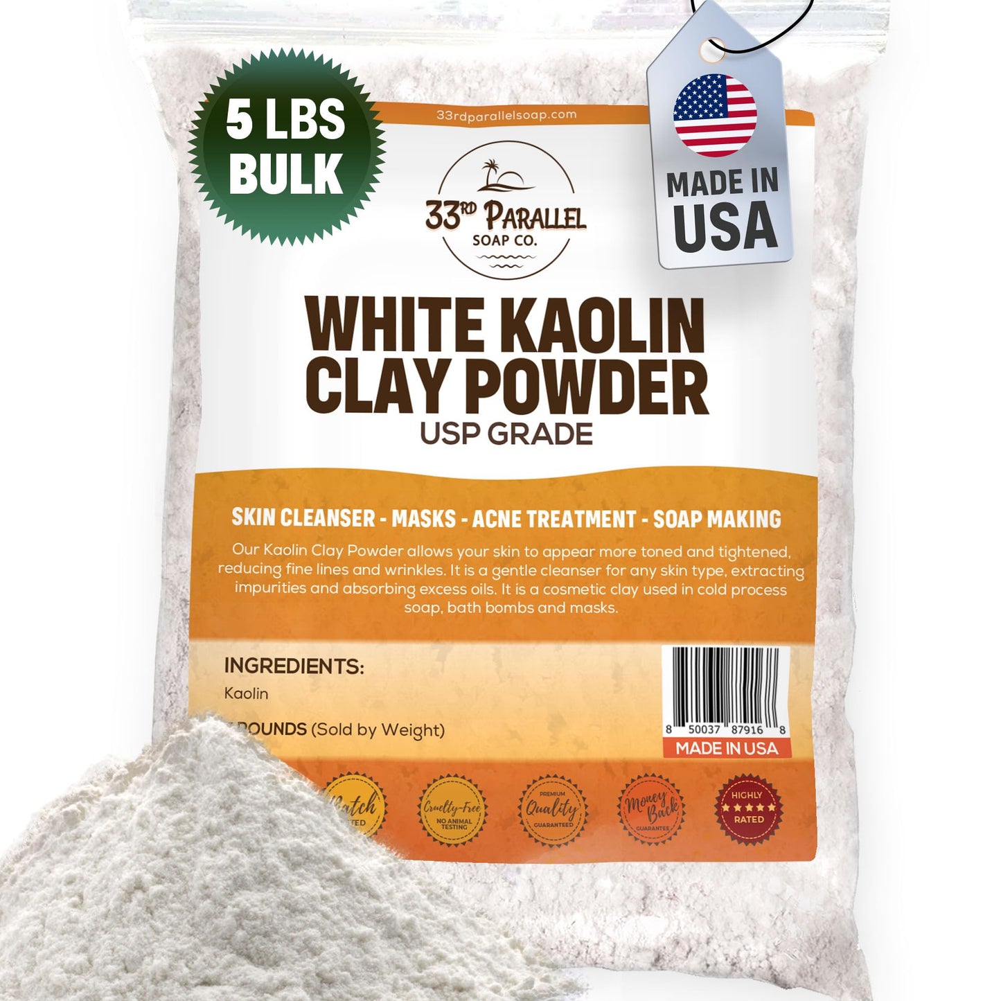 White Kaolin Clay Powder USP GRADE (5 LBS / 80 oz) 100% Natural USP Grade | Facials, Face Mask, Soap Making, Creams, Lotions, Bath Bombs | aka White Clay & China Clay Powder | 5 Pound