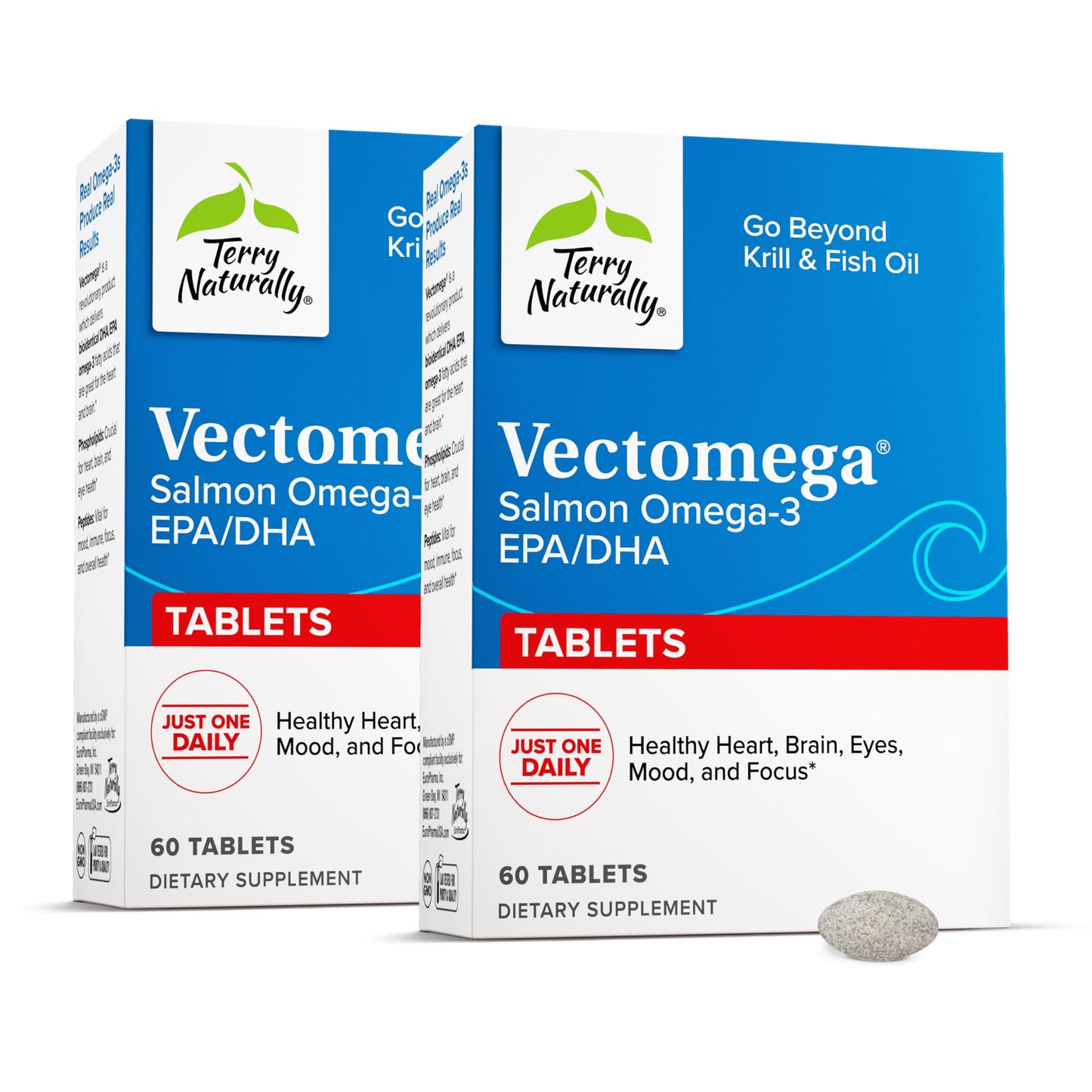 Terry Naturally Vectomega - Supplement with EPA & DHA - Omega-3 Tablets for Brain & Heart Health Support - Nutritional Supplement with Essential Fatty Acids & Peptides - 60 Tablets (Pack of 2)