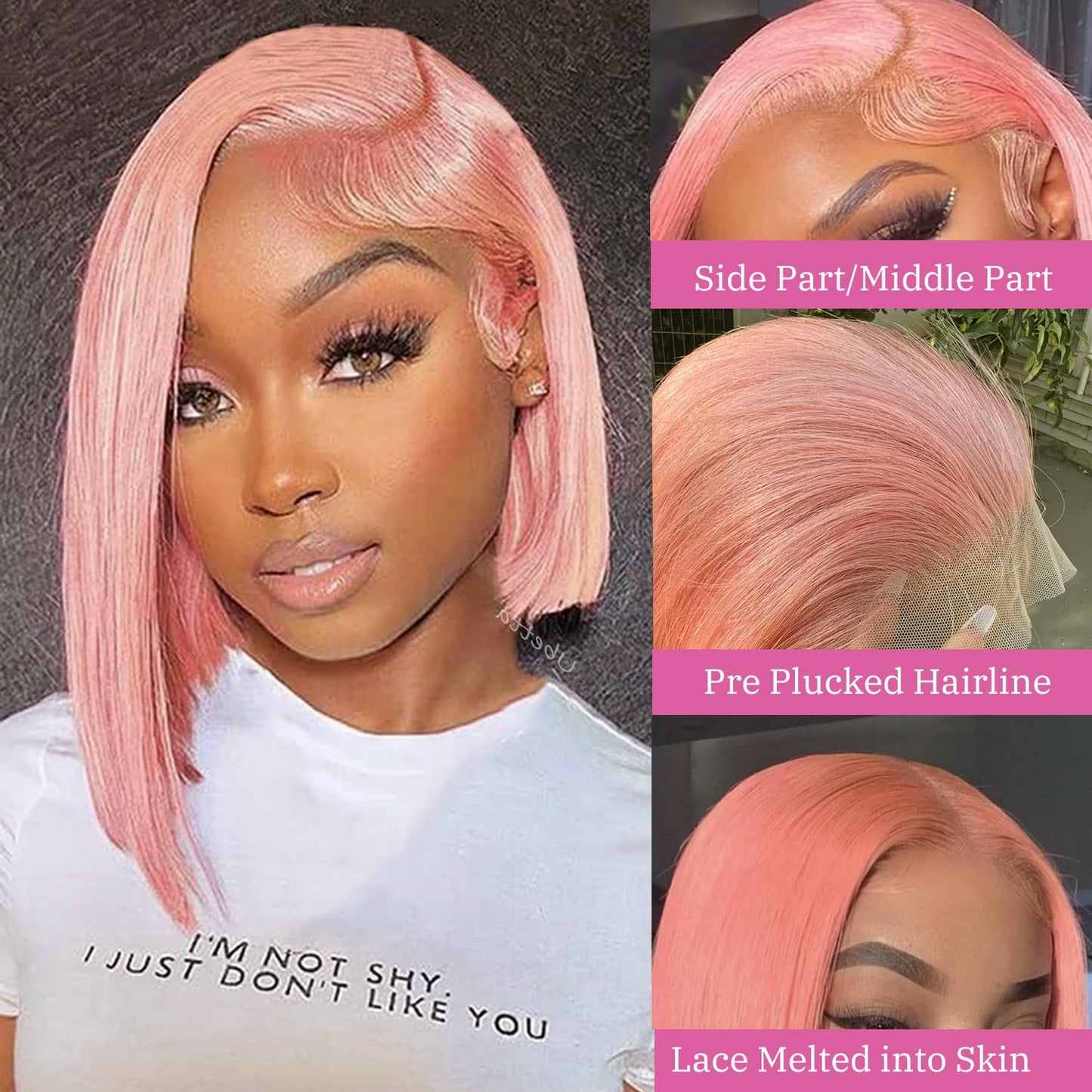 Bob Wig Human Hair Pink 13x4 Lace Front Wigs Human Hair, 180 Density Glueless Wigs Human Hair Pre Plucked Pre Cut 12 Inch Short Bob Wig Brazilian Virgin Human Hair Lace Front Wigs for Black Women