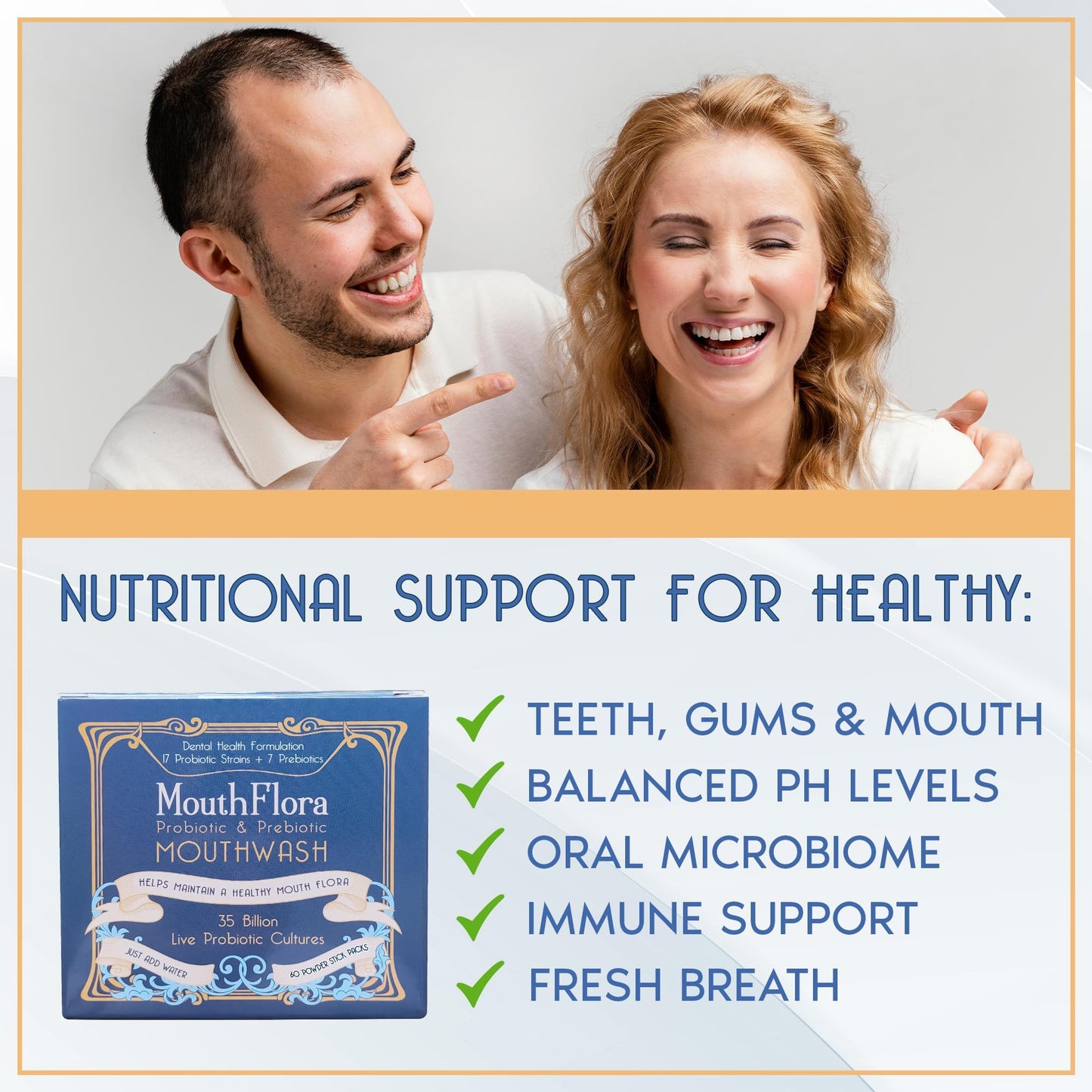 Probiotic & Prebiotic Mouthwash | Gentle Mouthwash for Sensitive & Oral Thrush-Prone Mouths | Soothing, pH Balancing | Promotes Fresh Breath, & Gum Health, 60 Pack